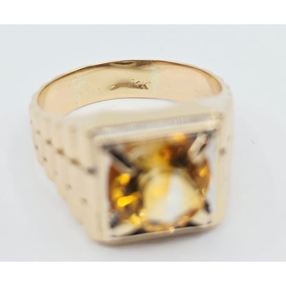 14K Yellow Gold Rolex Style Men's Ring with Citrine