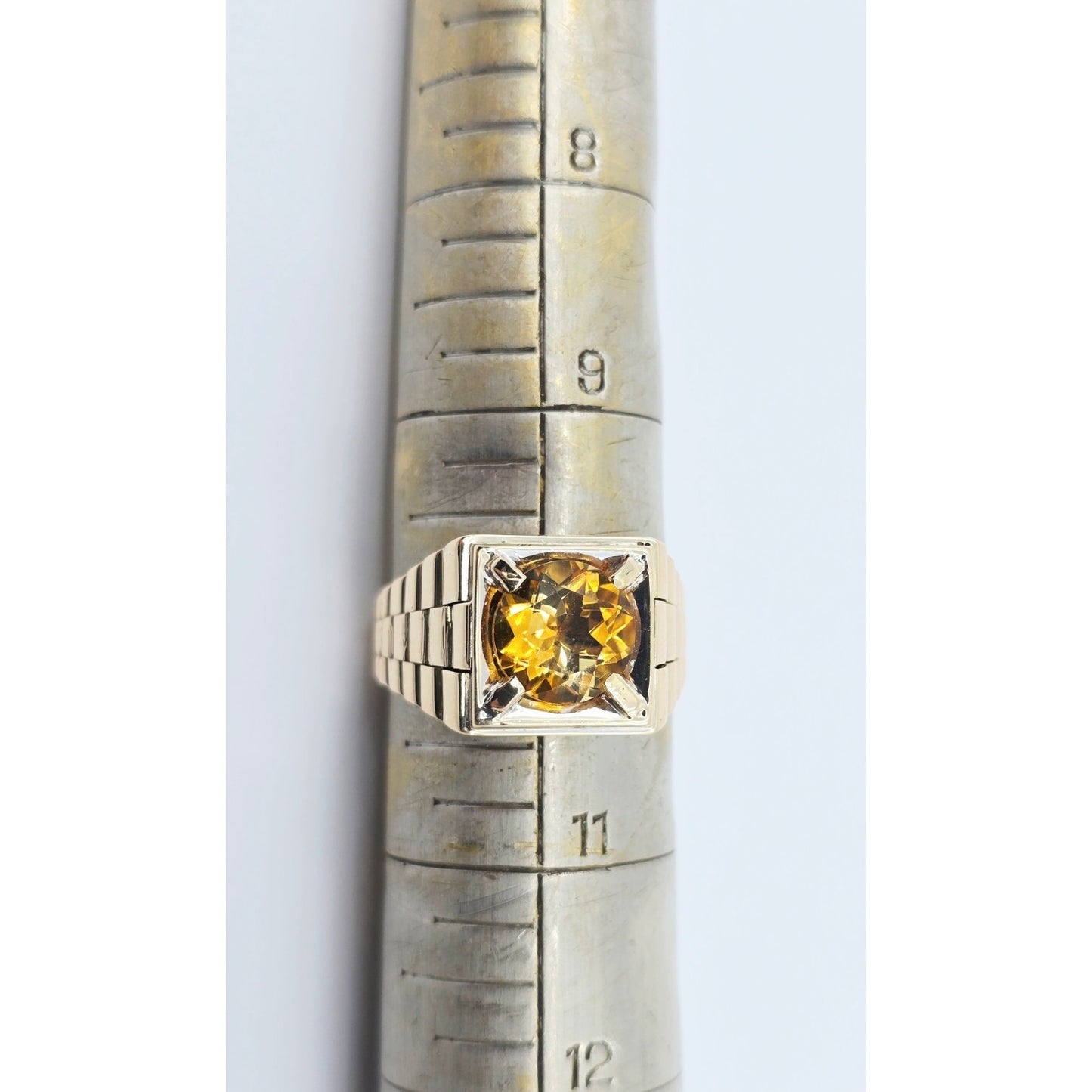 14K Yellow Gold Rolex Style Men's Ring with Citrine