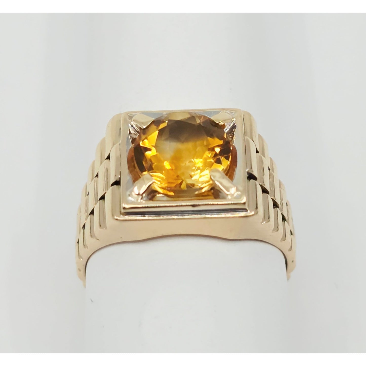 14K Yellow Gold Rolex Style Men's Ring with Citrine