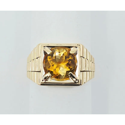 14K Yellow Gold Rolex Style Men's Ring with Citrine