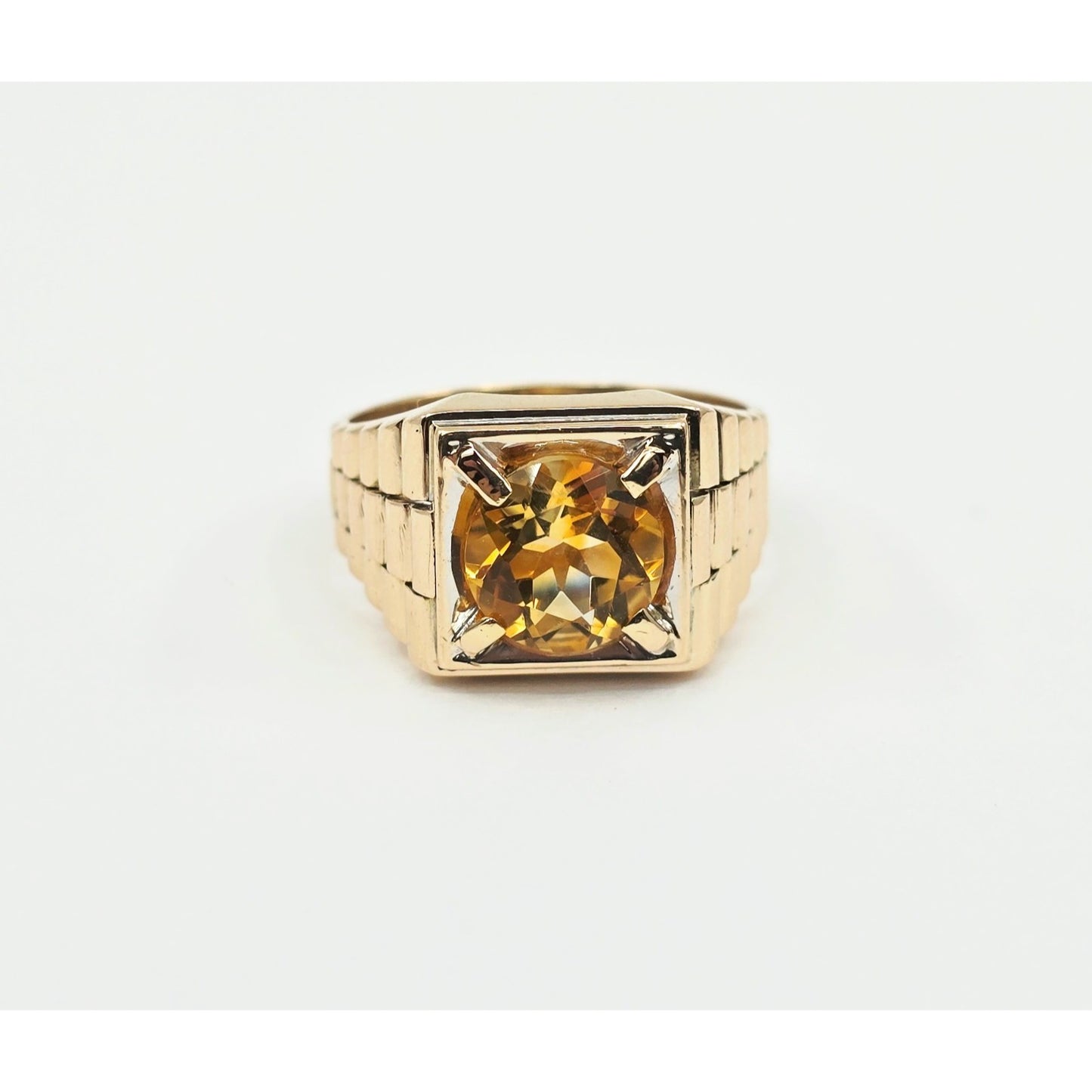 14K Yellow Gold Rolex Style Men's Ring with Citrine