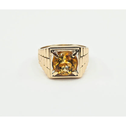 14K Yellow Gold Rolex Style Men's Ring with Citrine