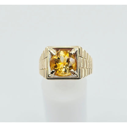 14K Yellow Gold Rolex Style Men's Ring with Citrine