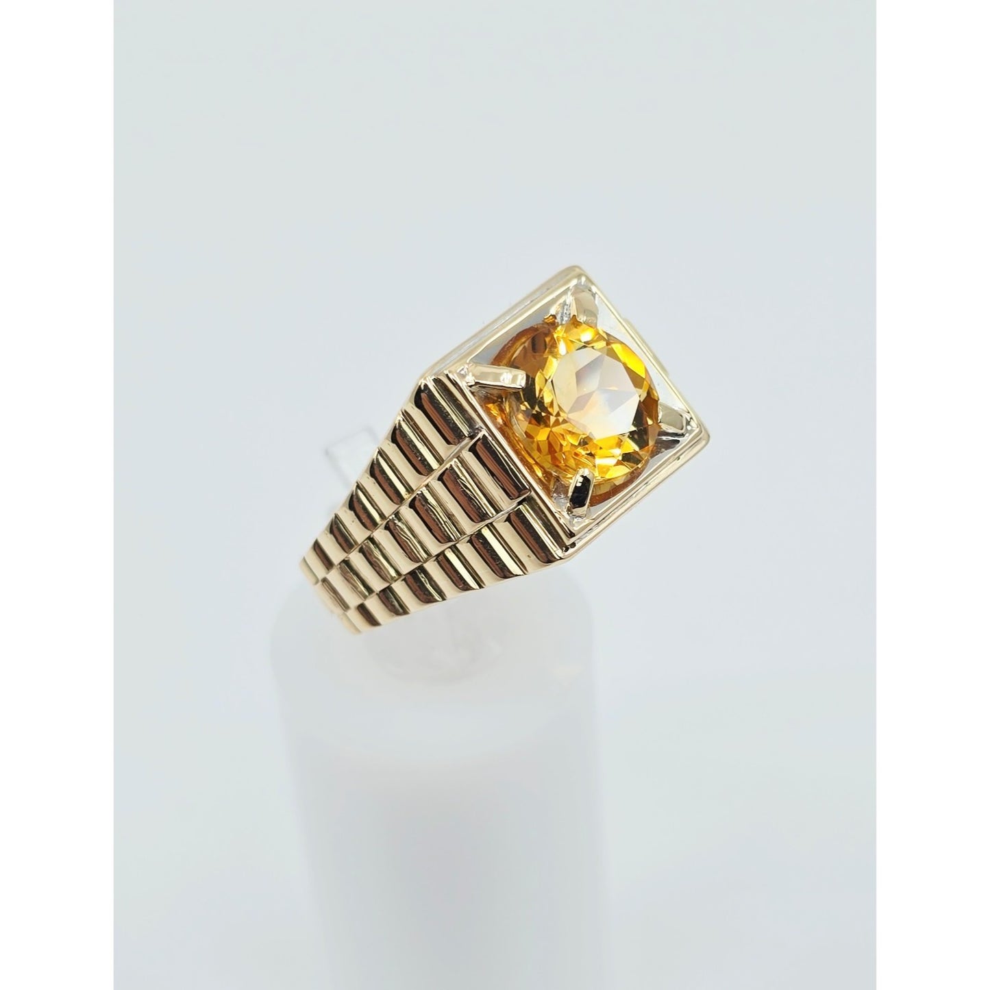 14K Yellow Gold Rolex Style Men's Ring with Citrine