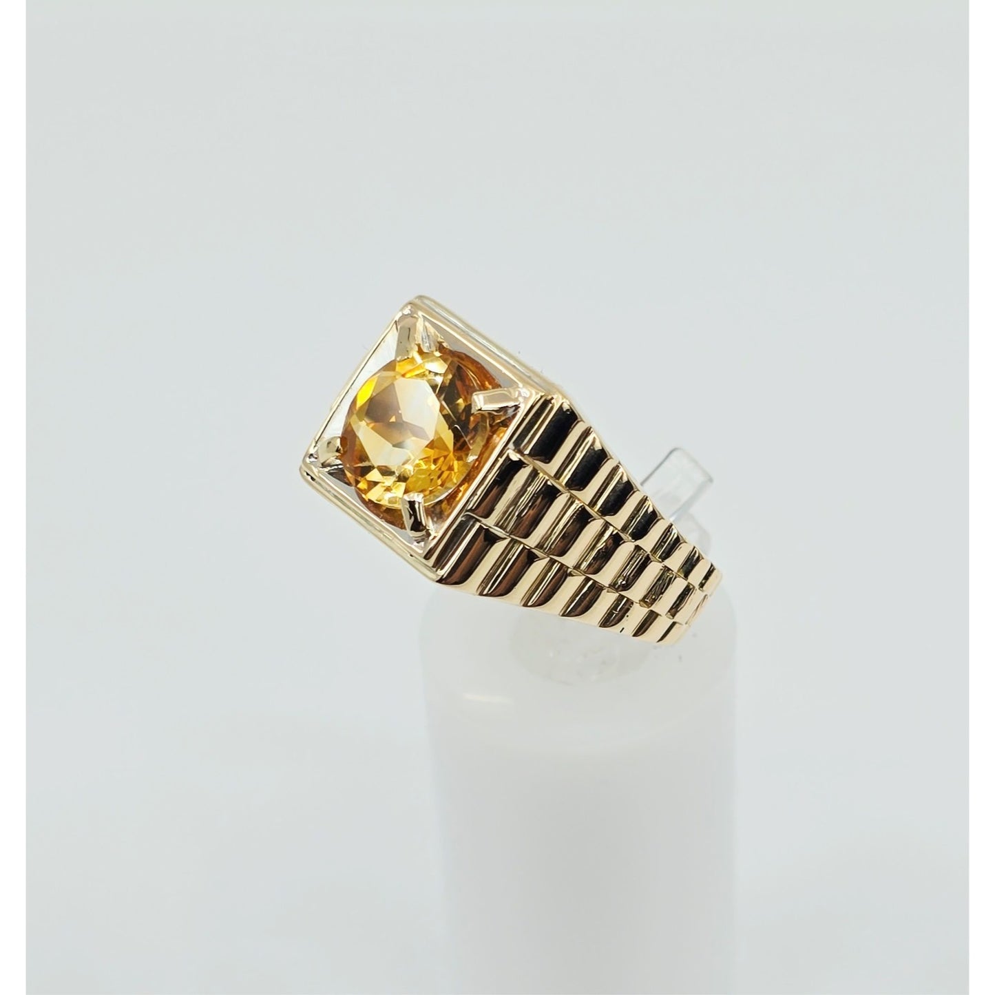 14K Yellow Gold Rolex Style Men's Ring with Citrine