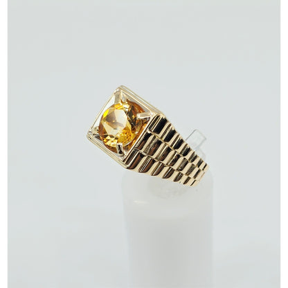 14K Yellow Gold Rolex Style Men's Ring with Citrine