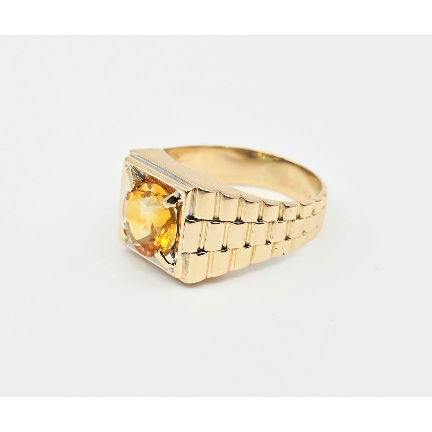 14K Yellow Gold Rolex Style Men's Ring with Citrine
