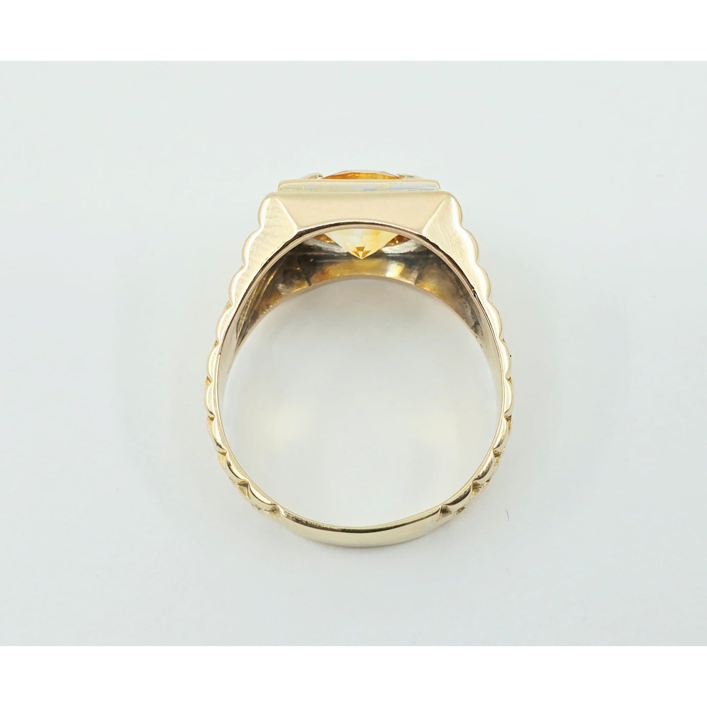 14K Yellow Gold Rolex Style Men's Ring with Citrine