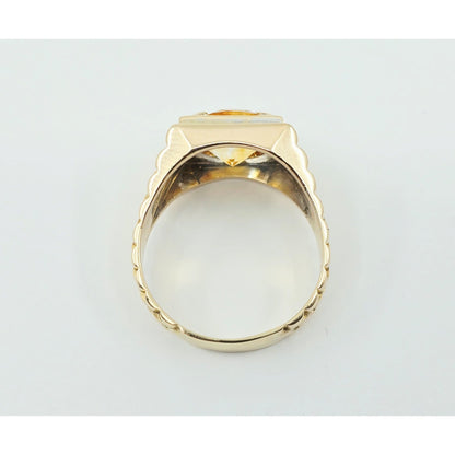 14K Yellow Gold Rolex Style Men's Ring with Citrine