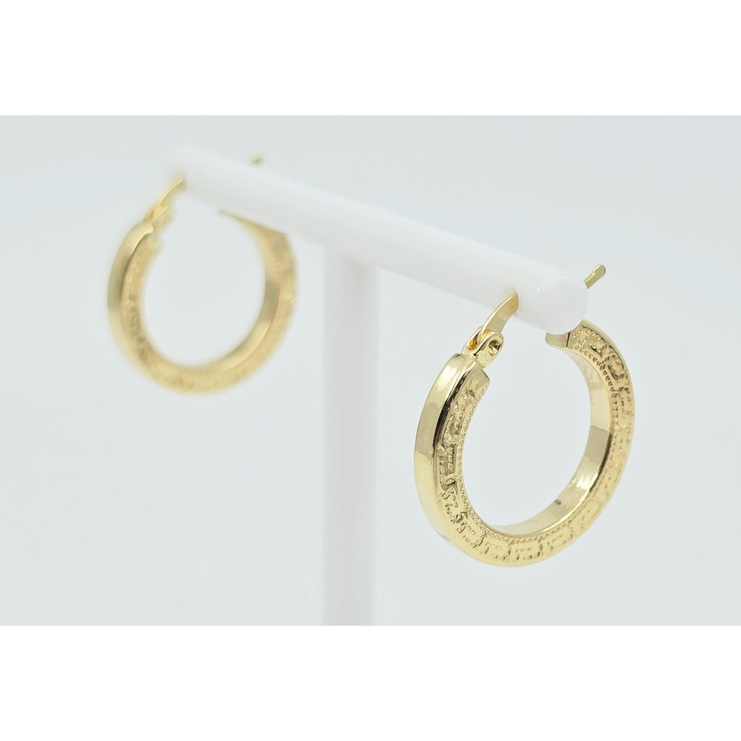 14K Yellow Gold Hinged Versace Style Hoop Earrings