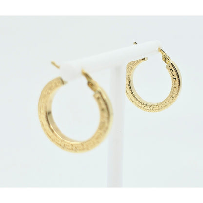 14K Yellow Gold Hinged Versace Style Hoop Earrings