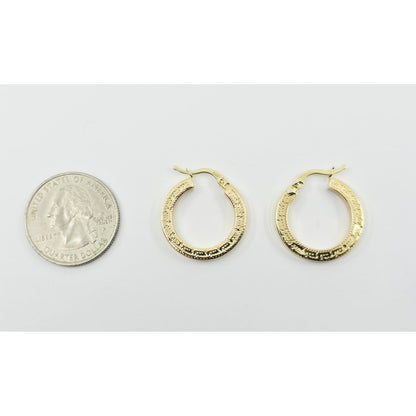 14K Yellow Gold Hinged Versace Style Hoop Earrings