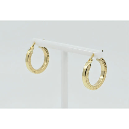 14K Yellow Gold Hinged Versace Style Hoop Earrings