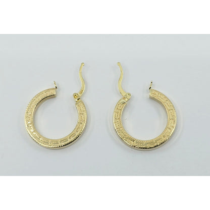 14K Yellow Gold Hinged Versace Style Hoop Earrings