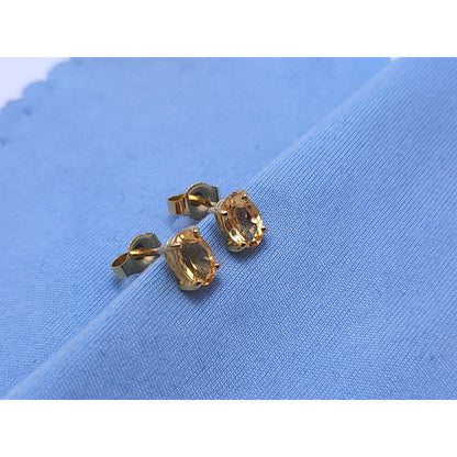 14K Yellow Gold Oval Cut Citrine Stud Earrings