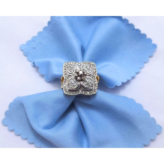 14K Two Tone Gold Flower Style Diamond Ring