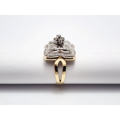 14K Two Tone Gold Flower Style Diamond Ring