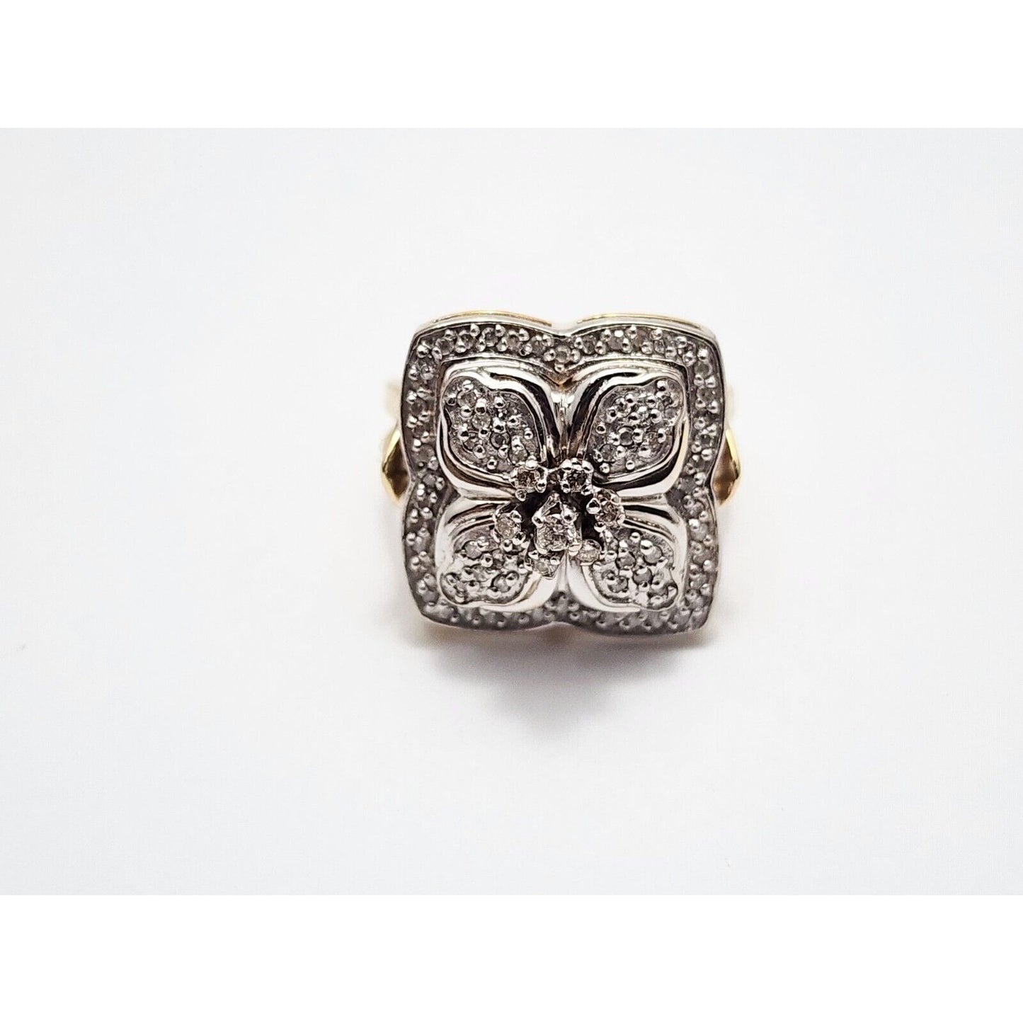 14K Two Tone Gold Flower Style Diamond Ring