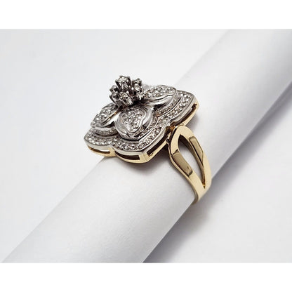 14K Two Tone Gold Flower Style Diamond Ring