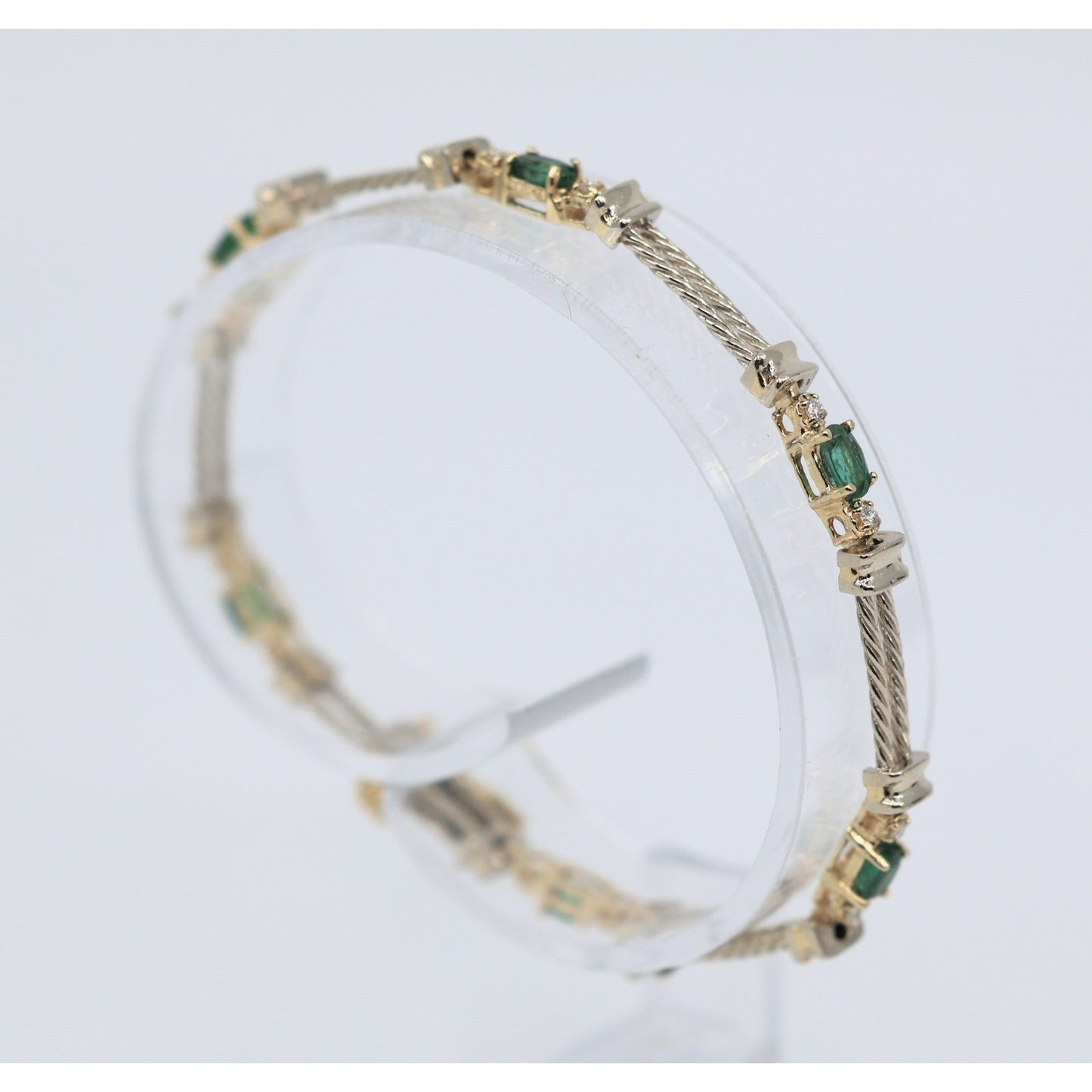 14K Two Tone Gold Emerald & Diamond Tennis Link Bracelet