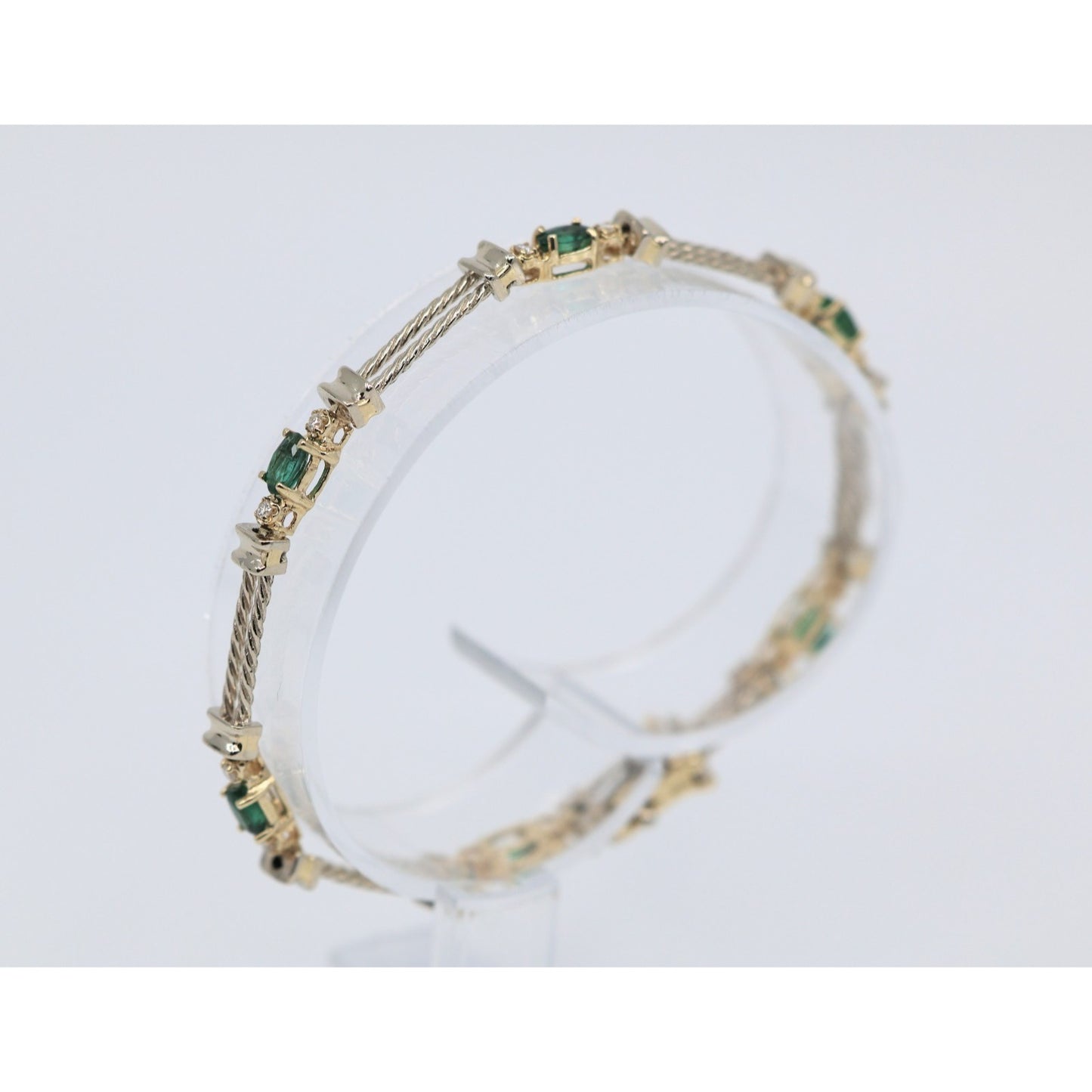 14K Two Tone Gold Emerald & Diamond Tennis Link Bracelet