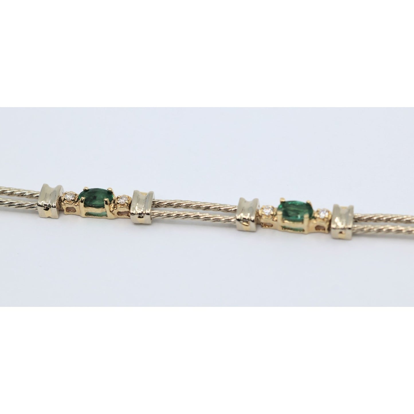 14K Two Tone Gold Emerald & Diamond Tennis Link Bracelet