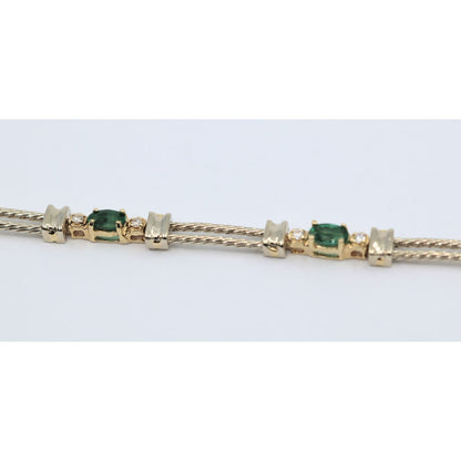14K Two Tone Gold Emerald & Diamond Tennis Link Bracelet