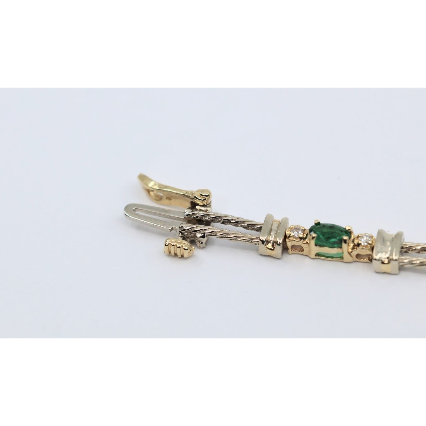 14K Two Tone Gold Emerald & Diamond Tennis Link Bracelet