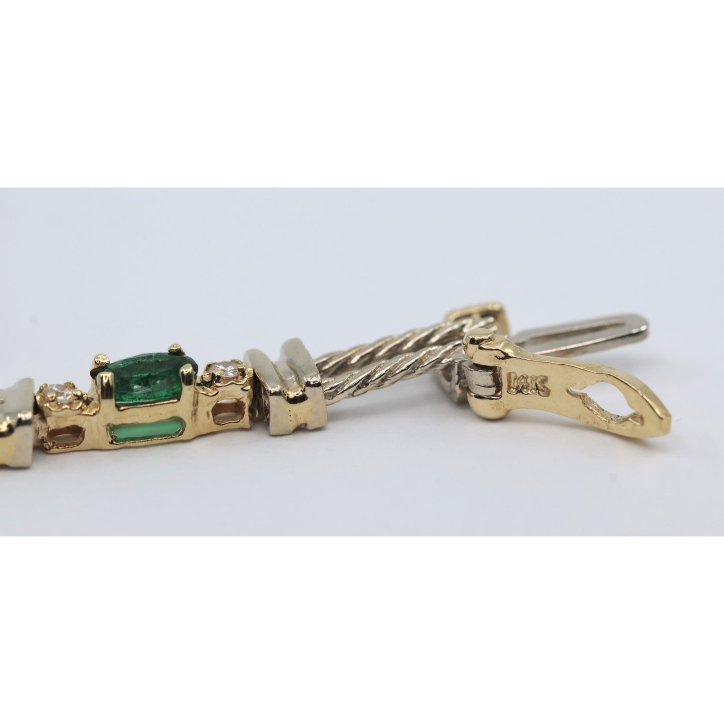 14K Two Tone Gold Emerald & Diamond Tennis Link Bracelet
