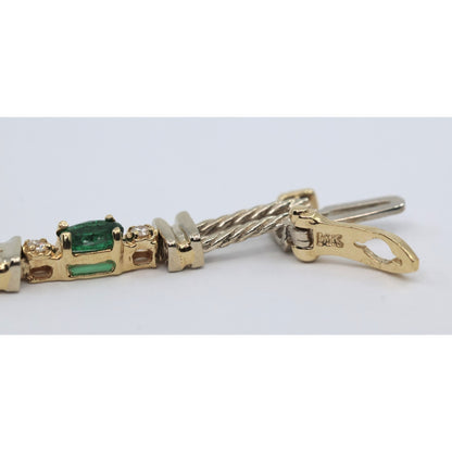 14K Two Tone Gold Emerald & Diamond Tennis Link Bracelet