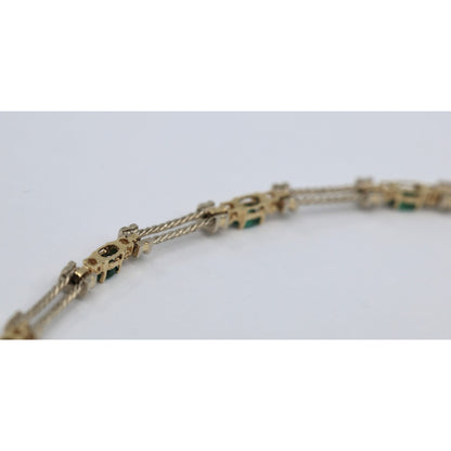 14K Two Tone Gold Emerald & Diamond Tennis Link Bracelet