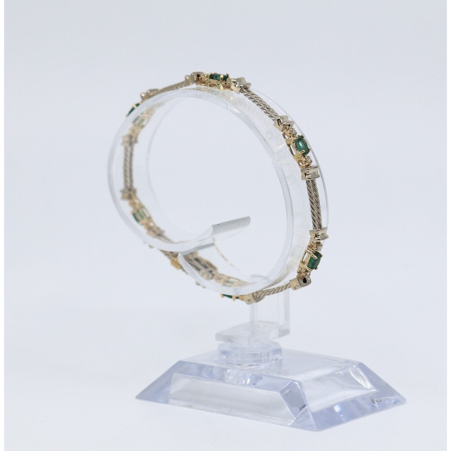 14K Two Tone Gold Emerald & Diamond Tennis Link Bracelet