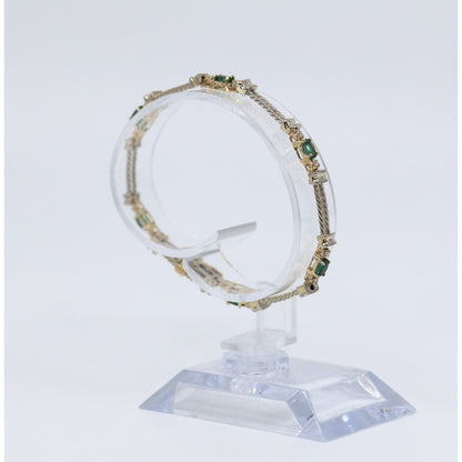 14K Two Tone Gold Emerald & Diamond Tennis Link Bracelet