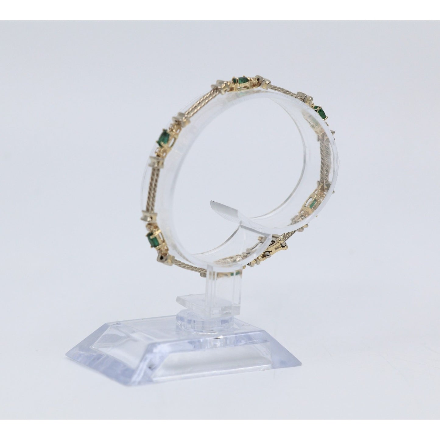 14K Two Tone Gold Emerald & Diamond Tennis Link Bracelet