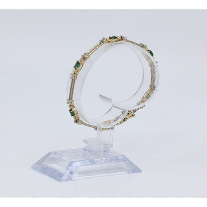 14K Two Tone Gold Emerald & Diamond Tennis Link Bracelet