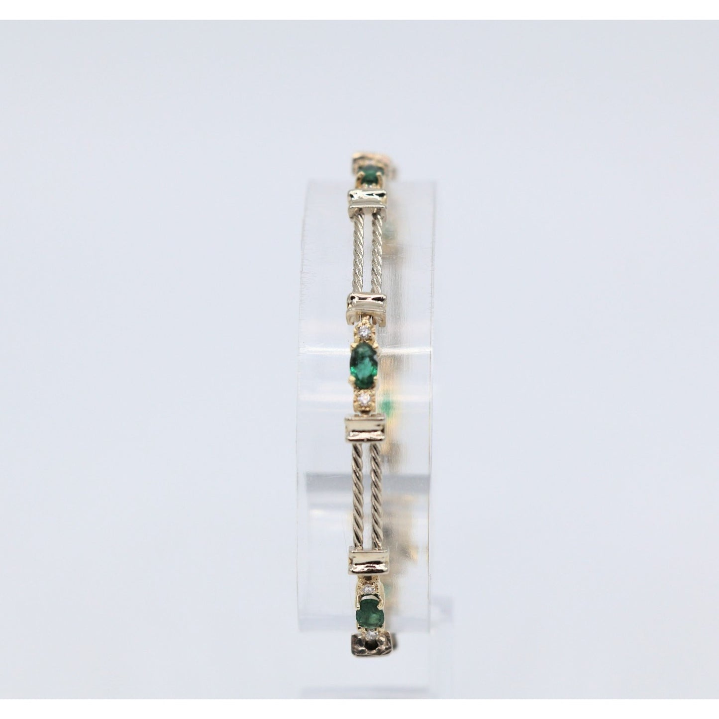 14K Two Tone Gold Emerald & Diamond Tennis Link Bracelet