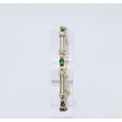 14K Two Tone Gold Emerald & Diamond Tennis Link Bracelet