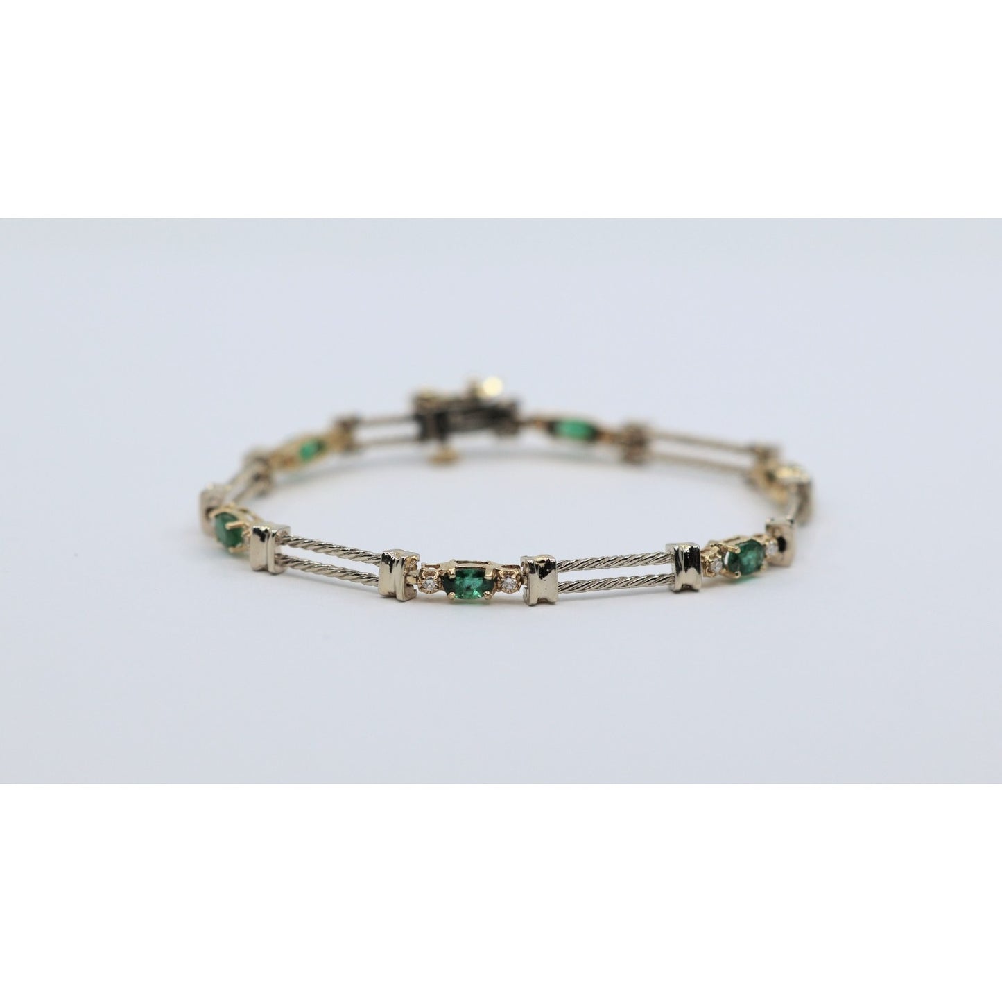 14K Two Tone Gold Emerald & Diamond Tennis Link Bracelet