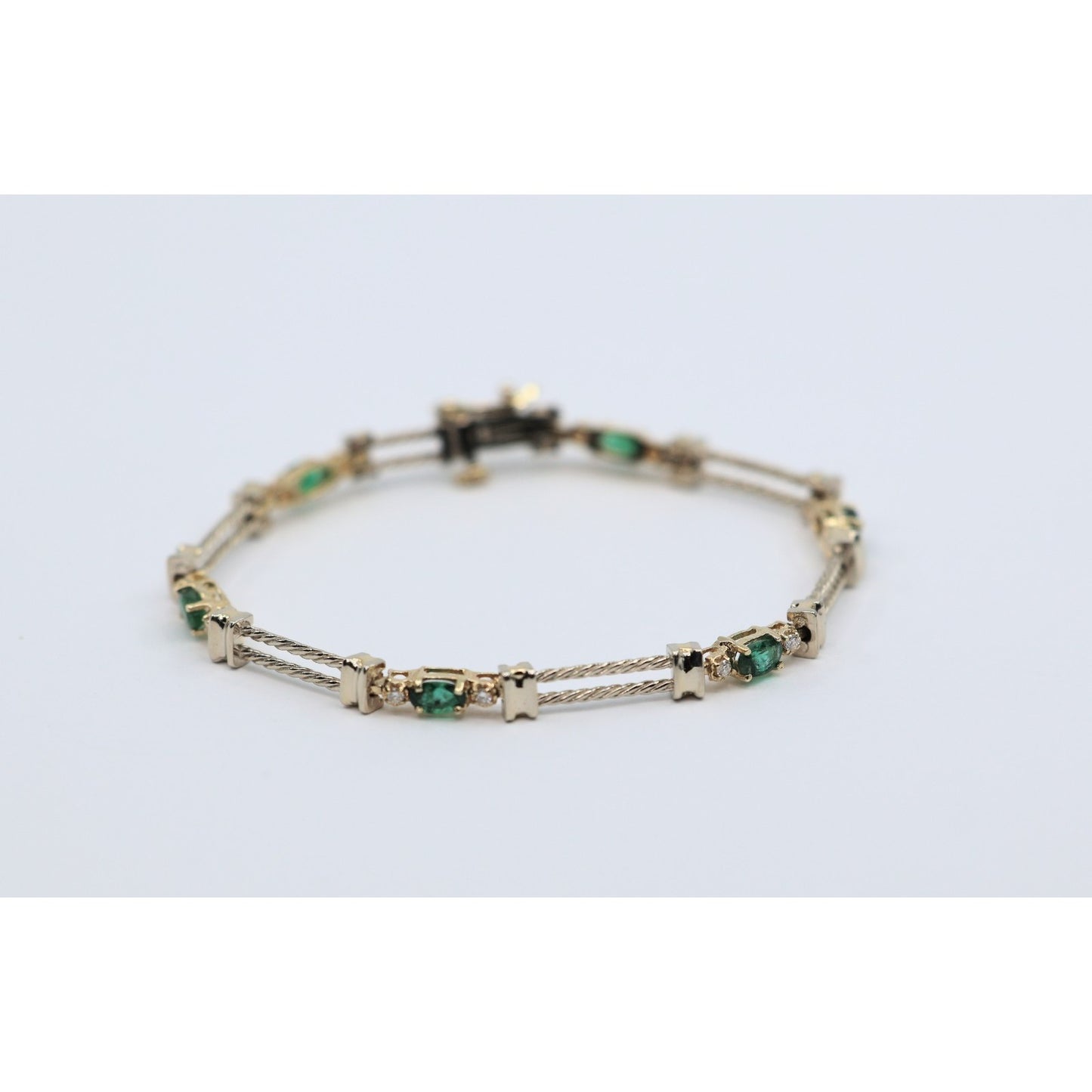 14K Two Tone Gold Emerald & Diamond Tennis Link Bracelet