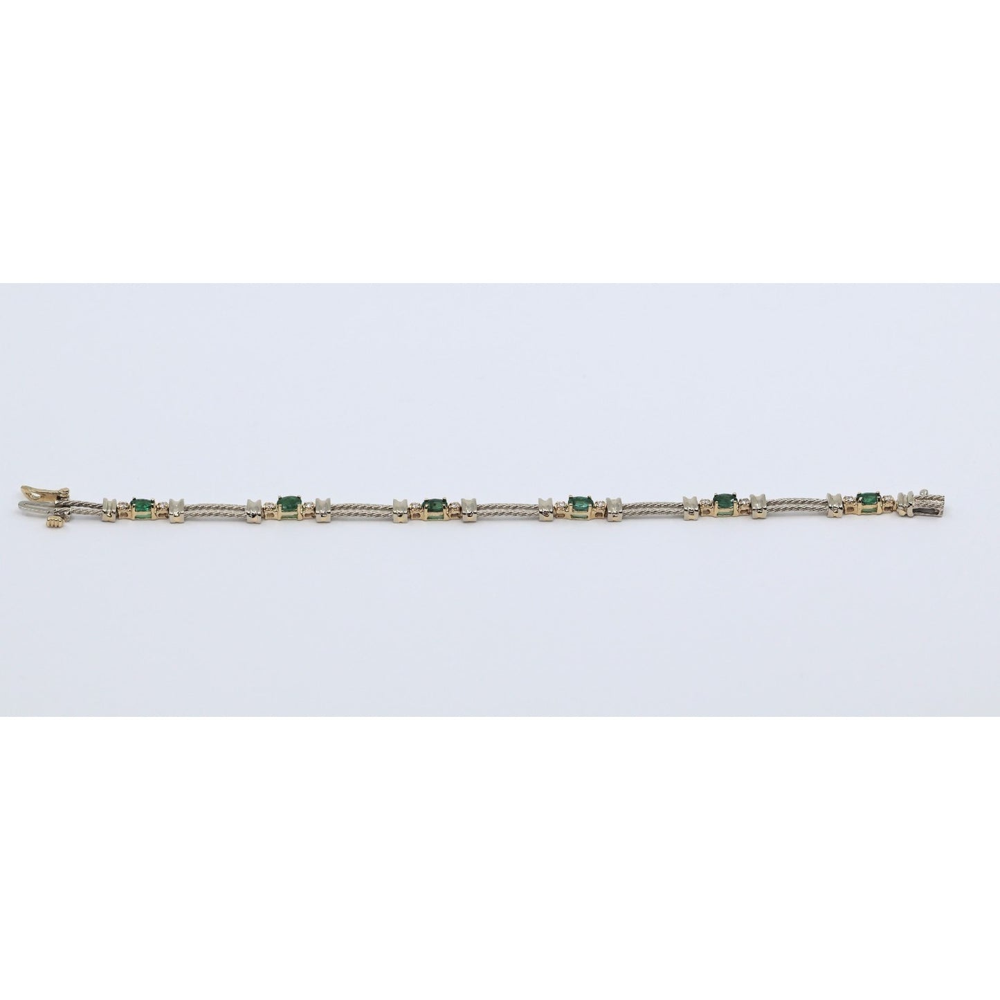 14K Two Tone Gold Emerald & Diamond Tennis Link Bracelet