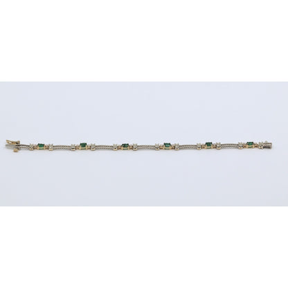 14K Two Tone Gold Emerald & Diamond Tennis Link Bracelet