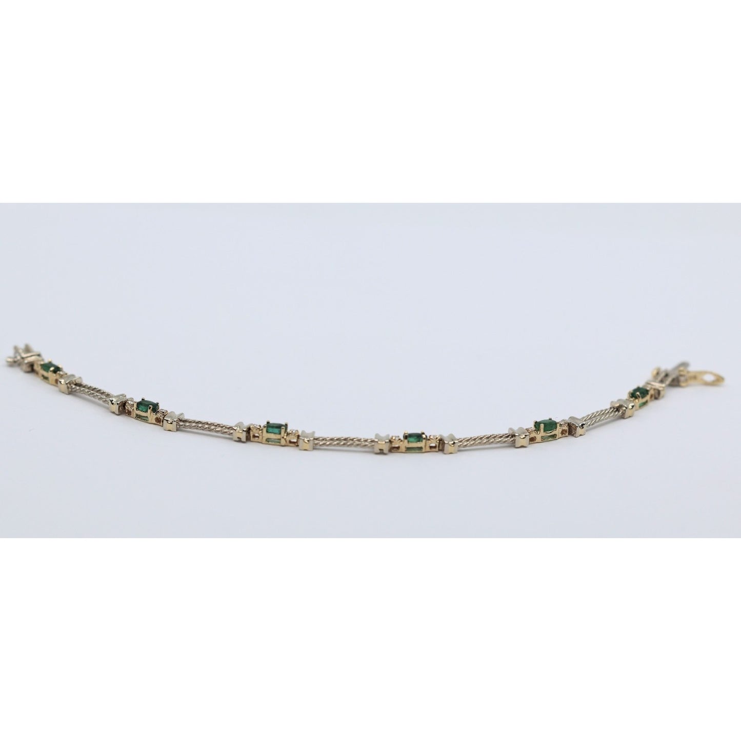 14K Two Tone Gold Emerald & Diamond Tennis Link Bracelet