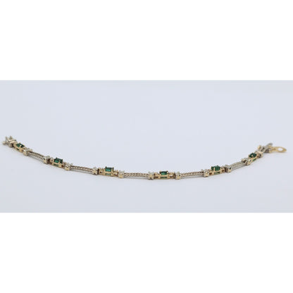 14K Two Tone Gold Emerald & Diamond Tennis Link Bracelet
