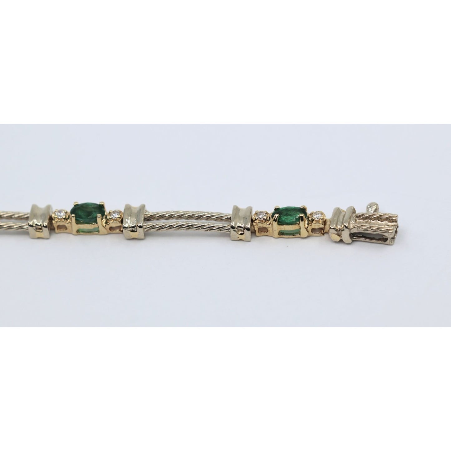 14K Two Tone Gold Emerald & Diamond Tennis Link Bracelet