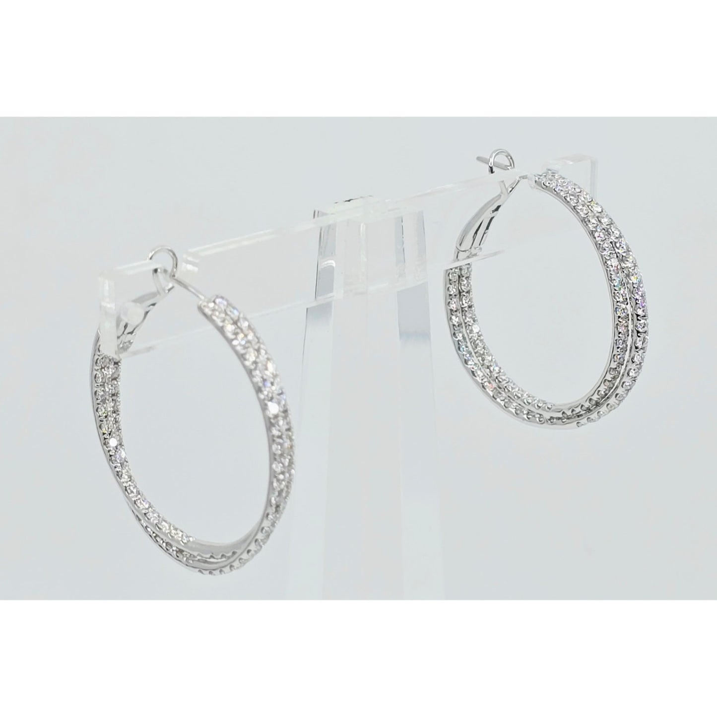 14K White Gold JLJ Double Sided Diamond Round Hoop Earrings