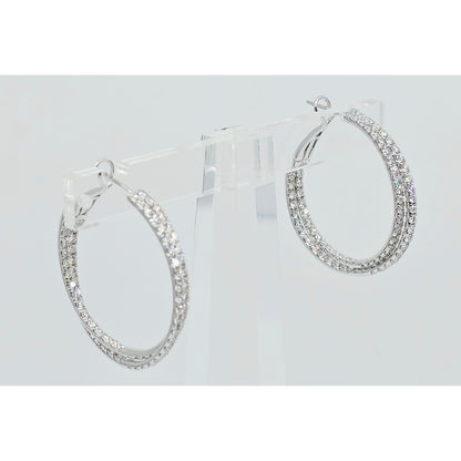 14K White Gold JLJ Double Sided Diamond Round Hoop Earrings