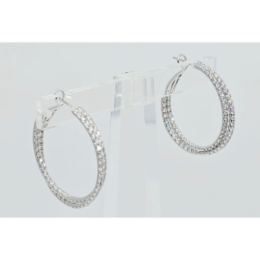 14K White Gold JLJ Double Sided Diamond Round Hoop Earrings
