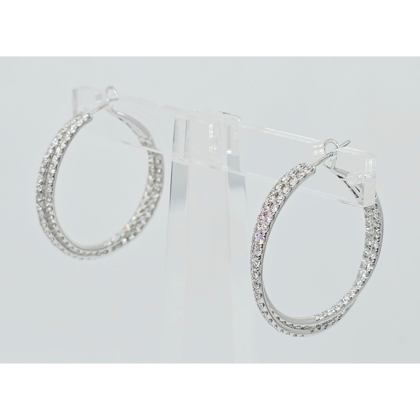 14K White Gold JLJ Double Sided Diamond Round Hoop Earrings
