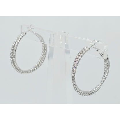 14K White Gold JLJ Double Sided Diamond Round Hoop Earrings