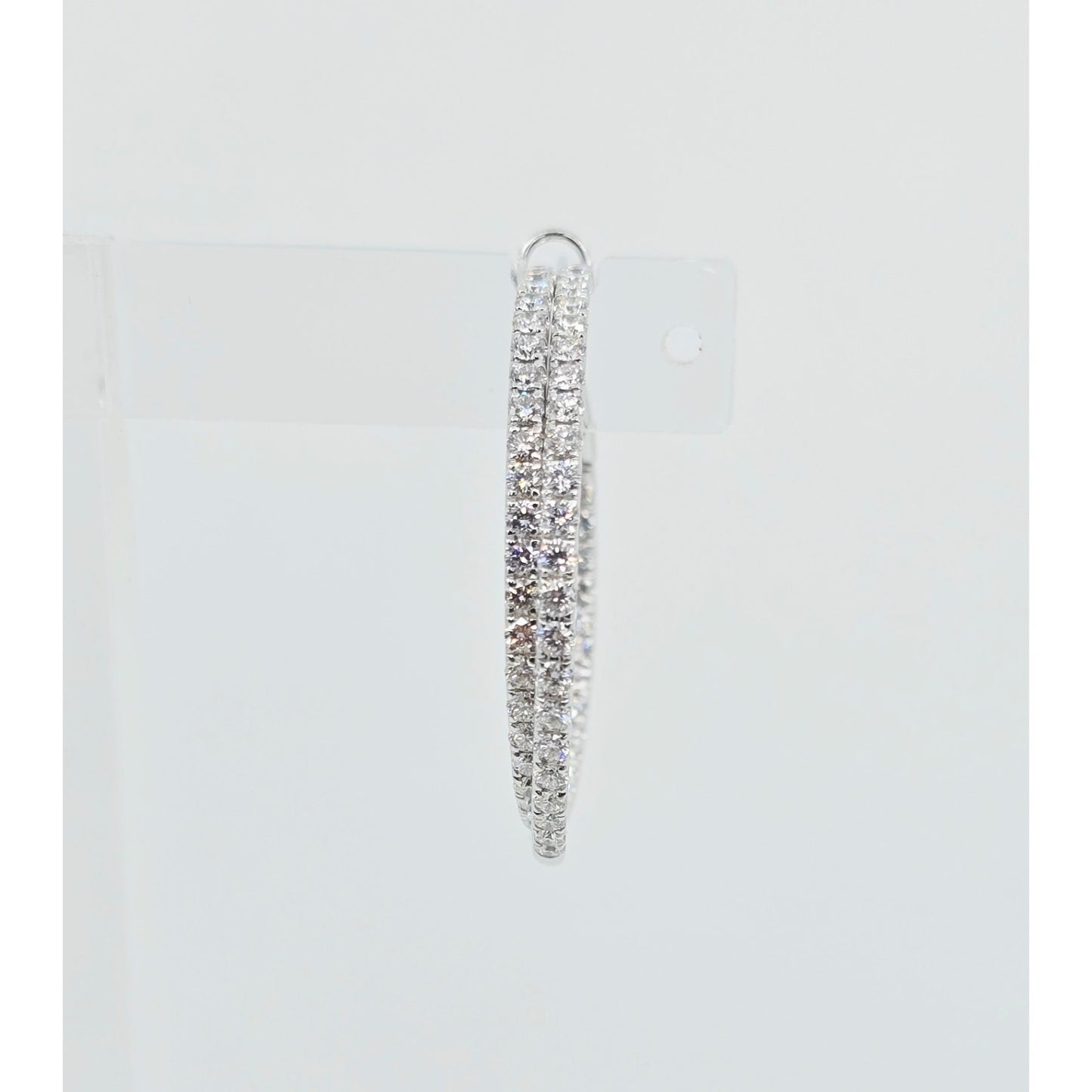 14K White Gold JLJ Double Sided Diamond Round Hoop Earrings